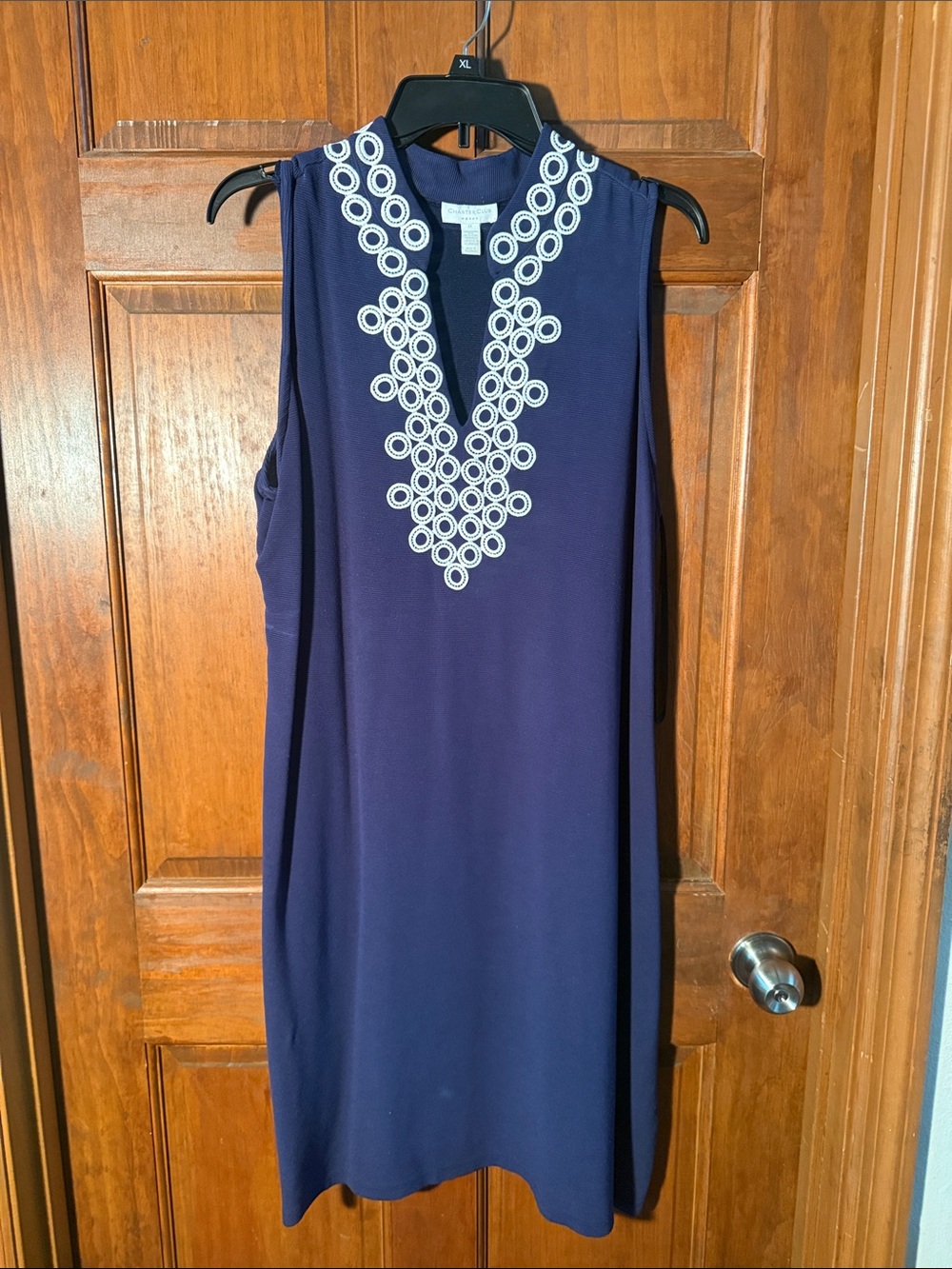 Charter Club Navy Sleeveless Dress with White Circular Embroidery